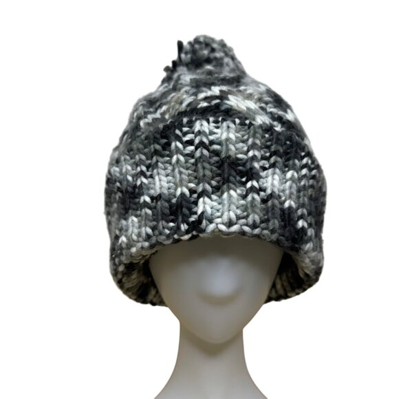 Columbia Womens Black Gray Acrylic Knit Pom Winter Beanie Hat One Size Fits All - Picture 1 of 7